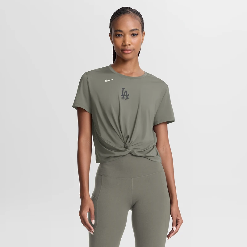 Women's Nike Olive Los Angeles Dodgers One Twist Dri-FIT Cropped T-Shirt