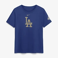 T-shirt Nike Rush bleu pour femme, logo Los Angeles Dodgers collection or 2026