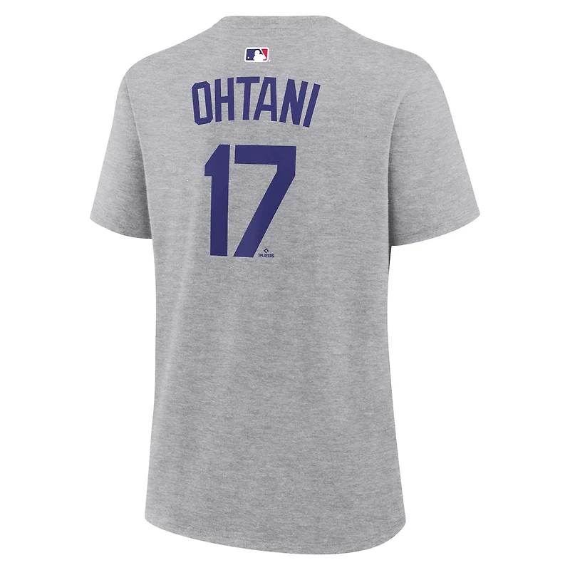 Women's Nike Shohei Ohtani Heather Gray Los Angeles Dodgers Name & Number T-Shirt