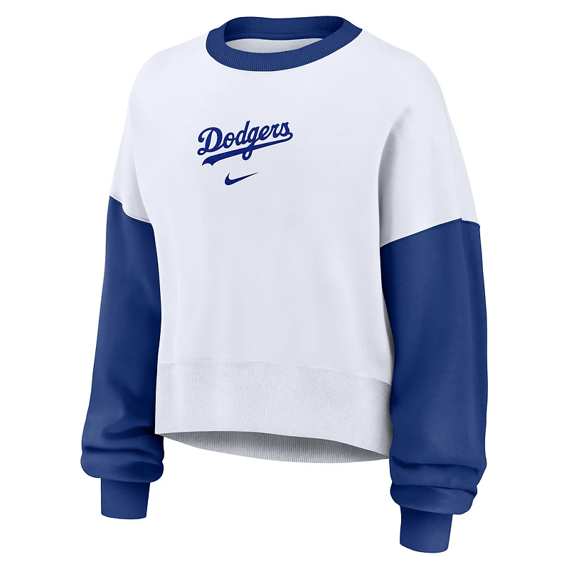 Sweat-shirt polaire oversize Nike blanc/bleu roi Los Angeles Dodgers pour femme
