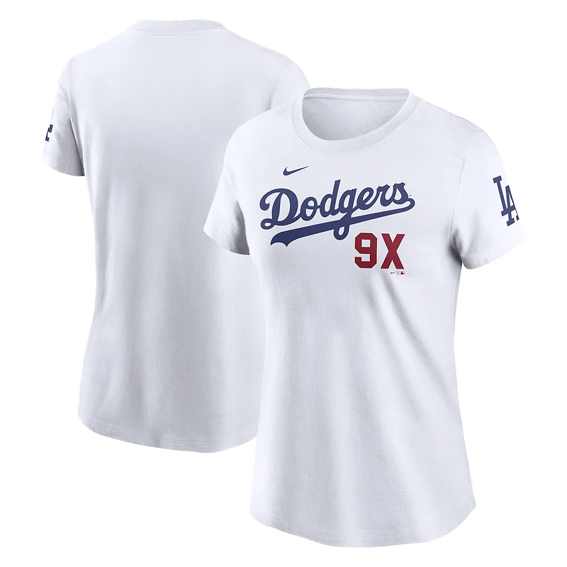 T-shirt Nike blanc pour femme Los Angeles Dodgers 9X Champions
