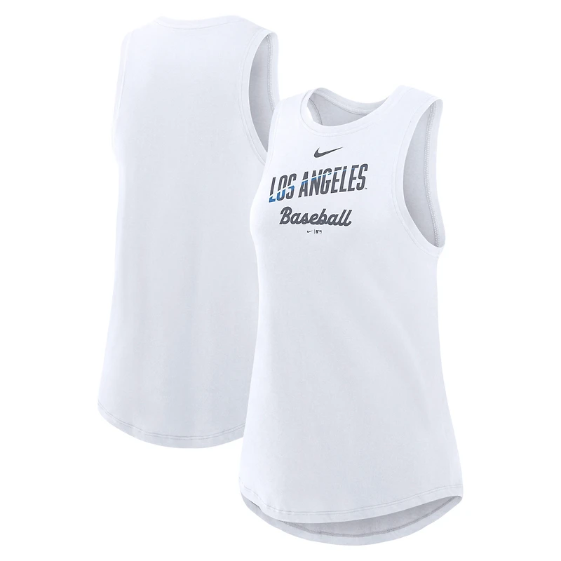 Débardeur Nike City Connect Tricode blanc pour femme, col montant, technologie Dri-FIT, Los Angeles Dodgers.