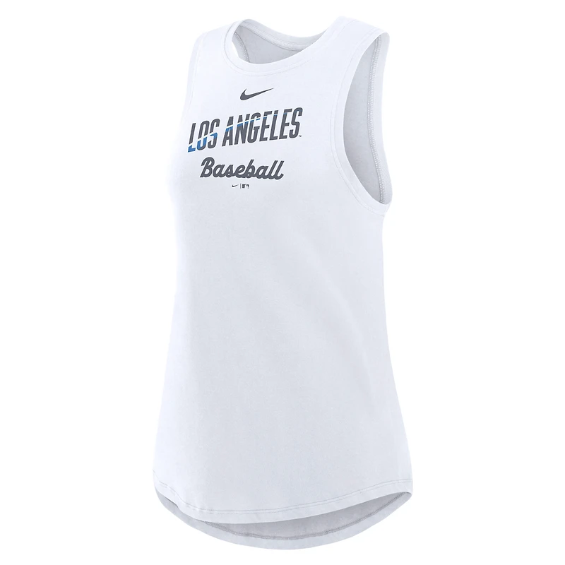 Débardeur Nike City Connect Tricode blanc pour femme, col montant, technologie Dri-FIT, Los Angeles Dodgers.