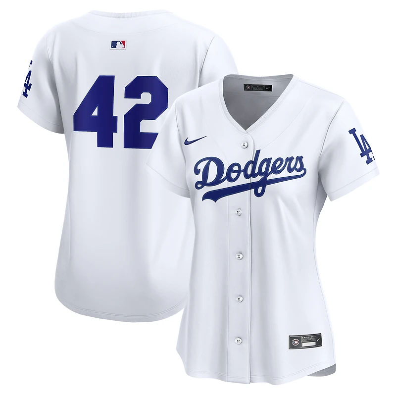 Maillot Nike blanc pour femme Los Angeles Dodgers Domicile 2025 Jackie Robinson Day Limited
