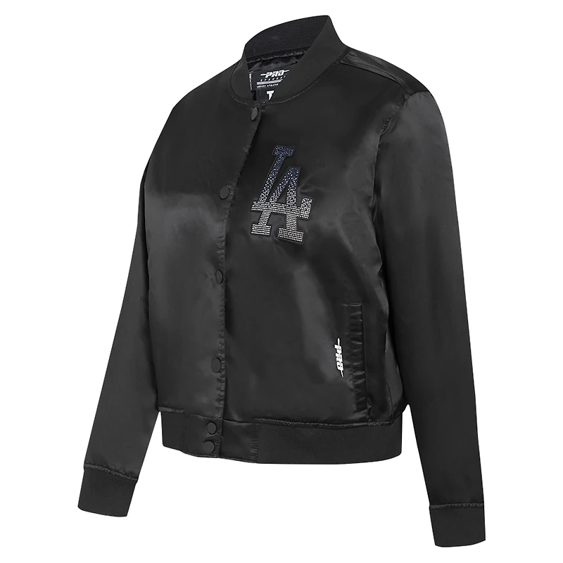 Veste à boutons-pression en satin strass noir Pro Standard des Dodgers de Los Angeles pour femme