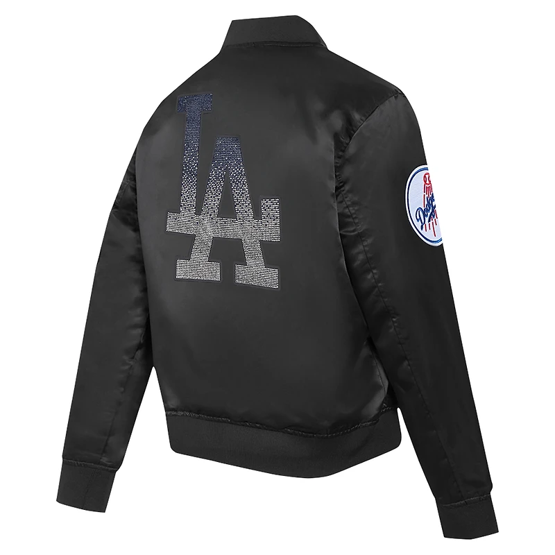 Veste à boutons-pression en satin strass noir Pro Standard des Dodgers de Los Angeles pour femme