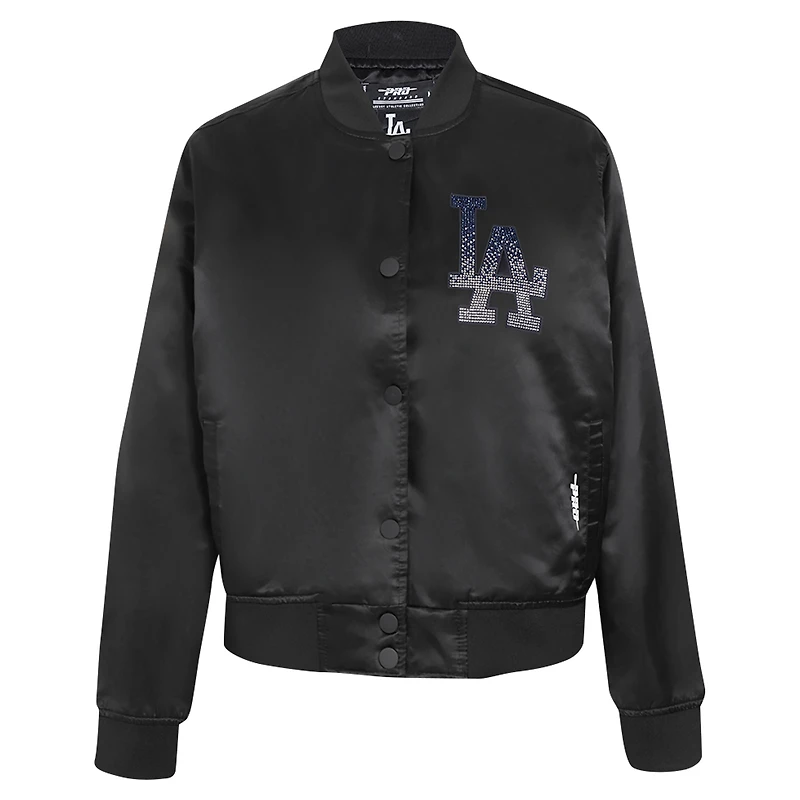Veste à boutons-pression en satin strass noir Pro Standard des Dodgers de Los Angeles pour femme