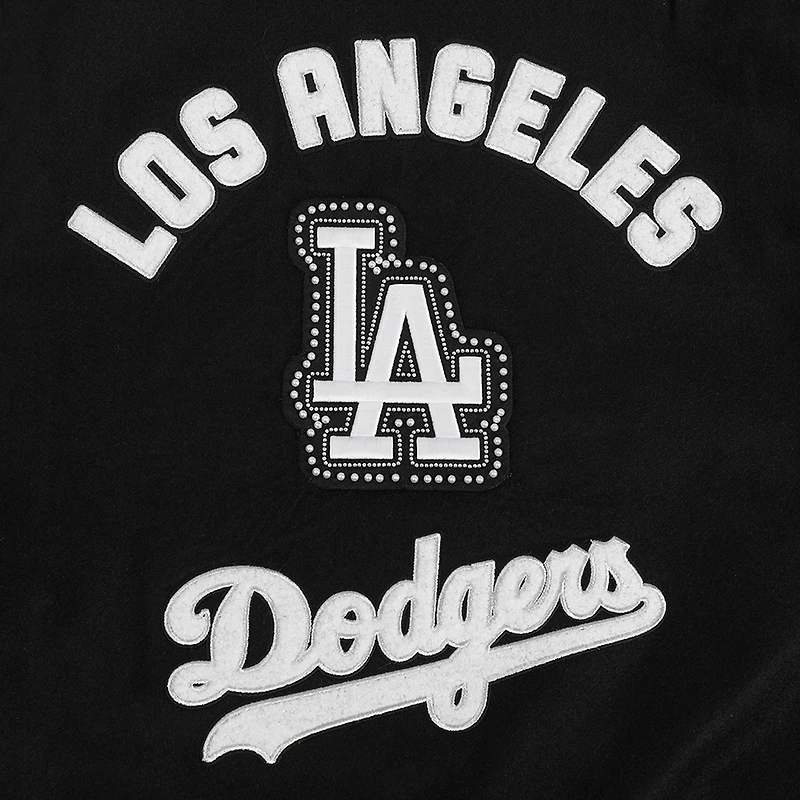 Veste universitaire entièrement zippée en laine côtelée Pro Standard pour femme Los Angeles Dodgers Pearls noire