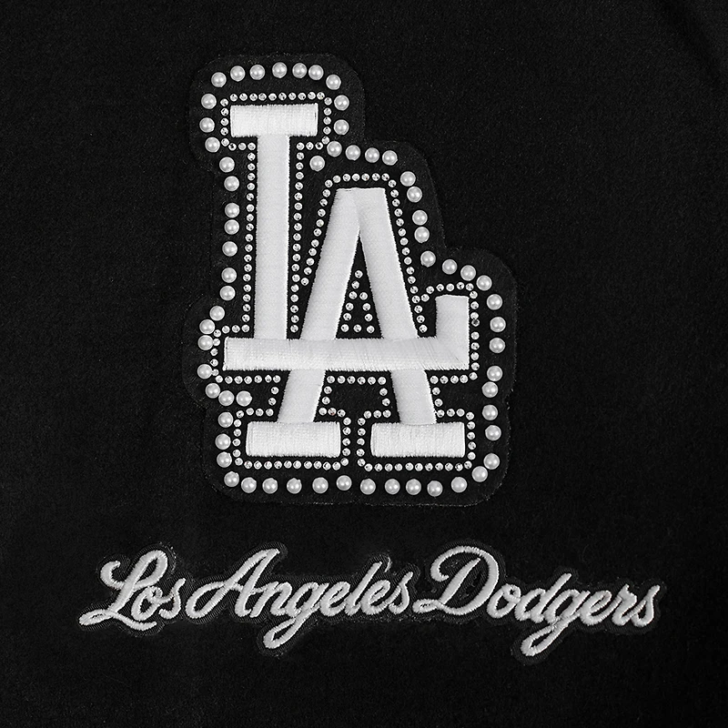 Veste universitaire entièrement zippée en laine côtelée Pro Standard pour femme Los Angeles Dodgers Pearls noire