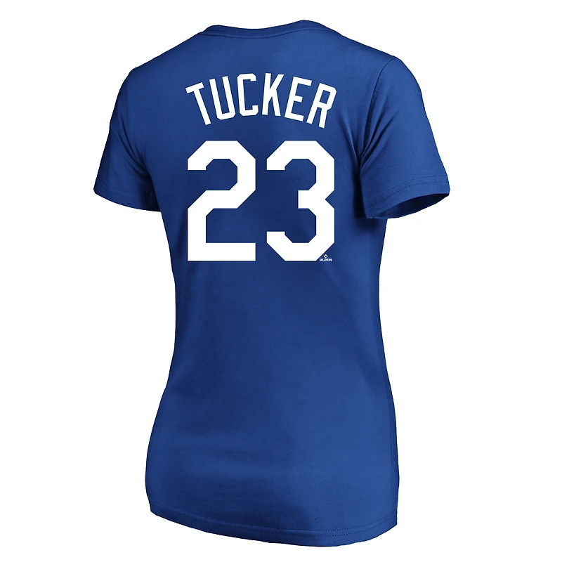 T-shirt à col en V grande taille avec nom et numéro, Kyle Tucker Royal, Los Angeles Dodgers (profil féminin)