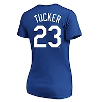 T-shirt à col en V grande taille avec nom et numéro, Kyle Tucker Royal, Los Angeles Dodgers (profil féminin)