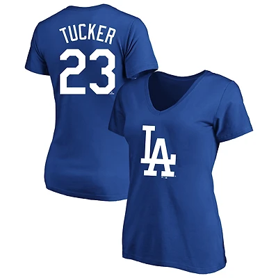 T-shirt à col en V grande taille avec nom et numéro, Kyle Tucker Royal, Los Angeles Dodgers (profil féminin)