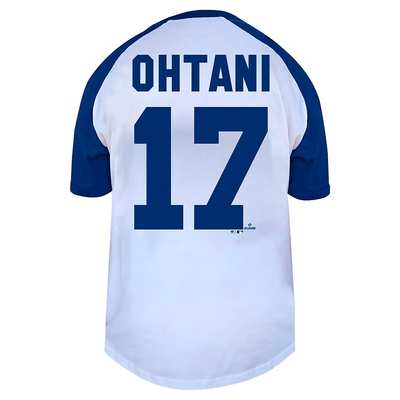 Women's Profile Shohei Ohtani White Los Angeles Dodgers Plus Name & Number Raglan Henley T-Shirt