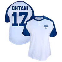 Profil femme Shohei Ohtani T-shirt Henley raglan blanc Los Angeles Dodgers grande taille avec nom et numéro