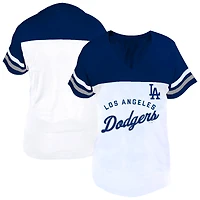 Women's Profile White/Royal Los Angeles Dodgers Plus Two-Stripe V-Neck T-Shirt