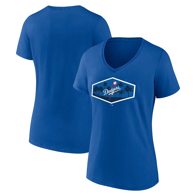 T-shirt col V à imprimé Royal Los Angeles Dodgers Hometown pour femme