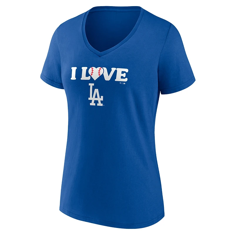 T-shirt col V pour femme Royal Los Angeles Dodgers I Love LA