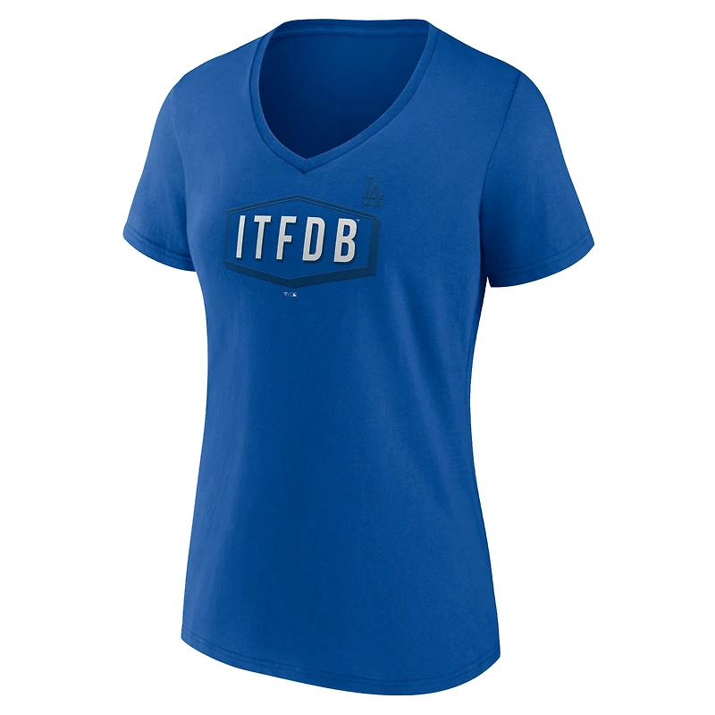 T-shirt col V ITFDB des Royal Los Angeles Dodgers pour femme