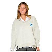 Women's Soft as a Grape  Beige Los Angeles Dodgers Popcorn V-Neck Sweater
