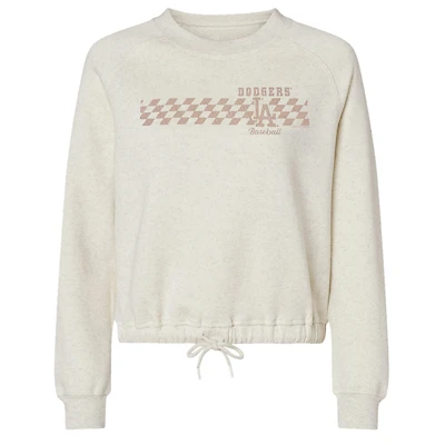 Women's Soft as a Grape Natural Los Angeles Dodgers Tonal Checkered Sweatshirt