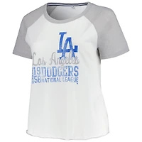Women's Soft as a Grape White Los Angeles Dodgers Plus Baseball Raglan T-Shirt