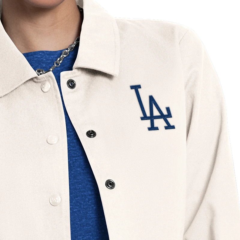 Veste d'entraîneur Starter Cream pour femmes Los Angeles Dodgers Cooperstown First Down à boutons-pression complets