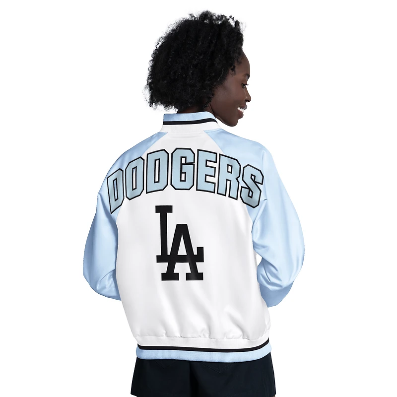 Veste universitaire raglan à boutons-pression en satin Starter bleu clair/blanc Los Angeles Dodgers Blitz pour femme