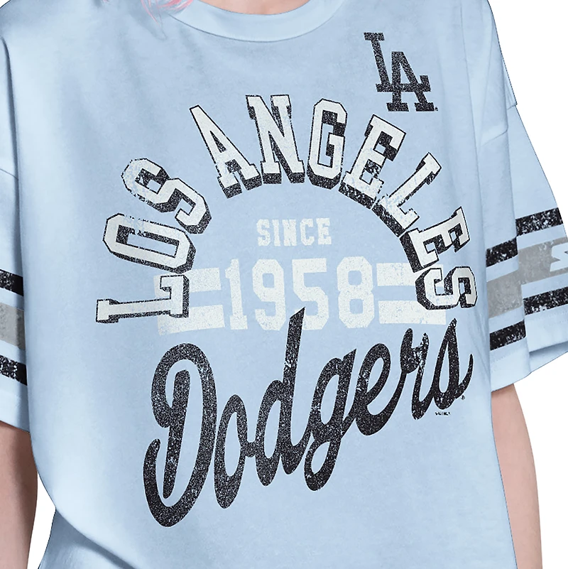 T-shirt court bleu clair Starter Los Angeles Dodgers pour femmes, modèle « Hurry Up Offense ».