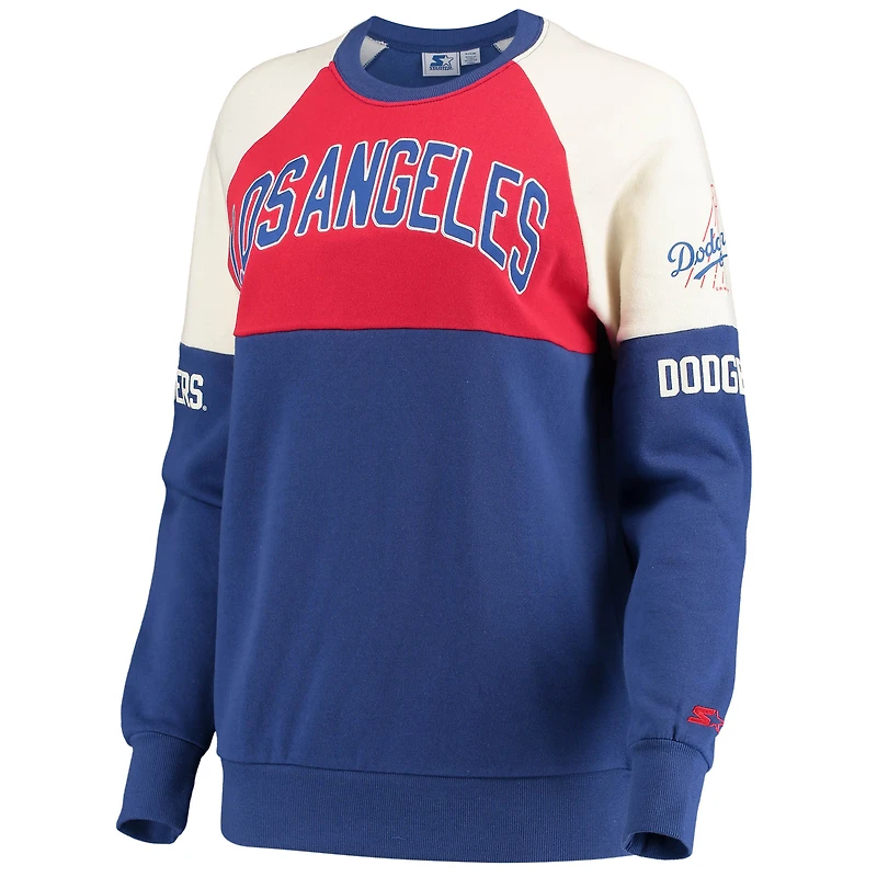 Women's Starter Royal/Red Los Angeles Dodgers Baseline Raglan Pullover Sweatshirt
