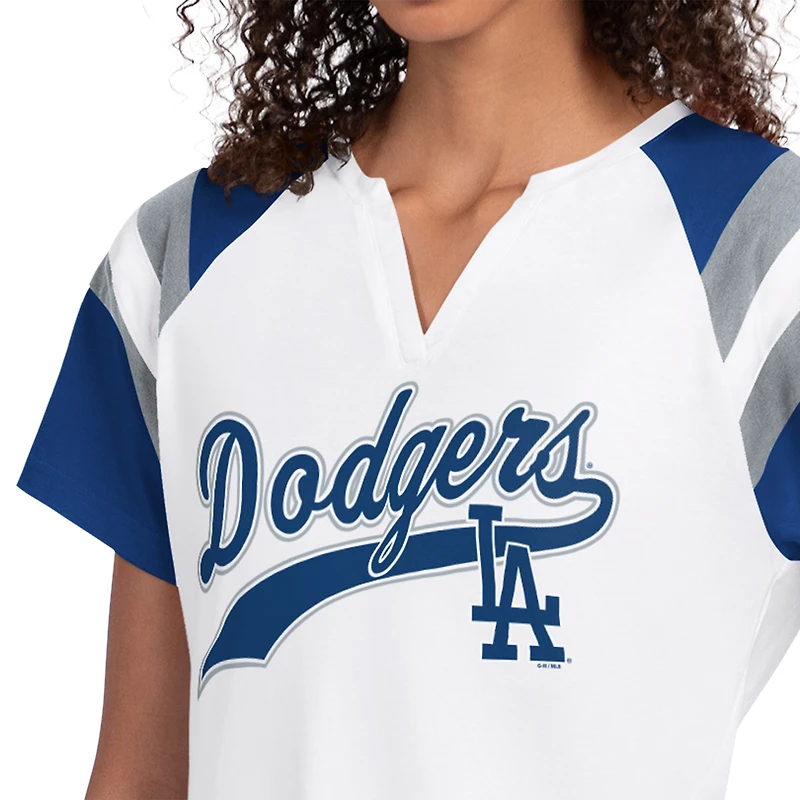 Women's Starter White Los Angeles Dodgers Game On Notch Neck Raglan T-Shirt