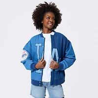 Women's Terez Blue Los Angeles Dodgers Denim Blocked Bomber Jacket