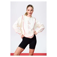 Women's Terez  Cream Los Angeles Dodgers Baseball Stitch Pullover Sweatshirt