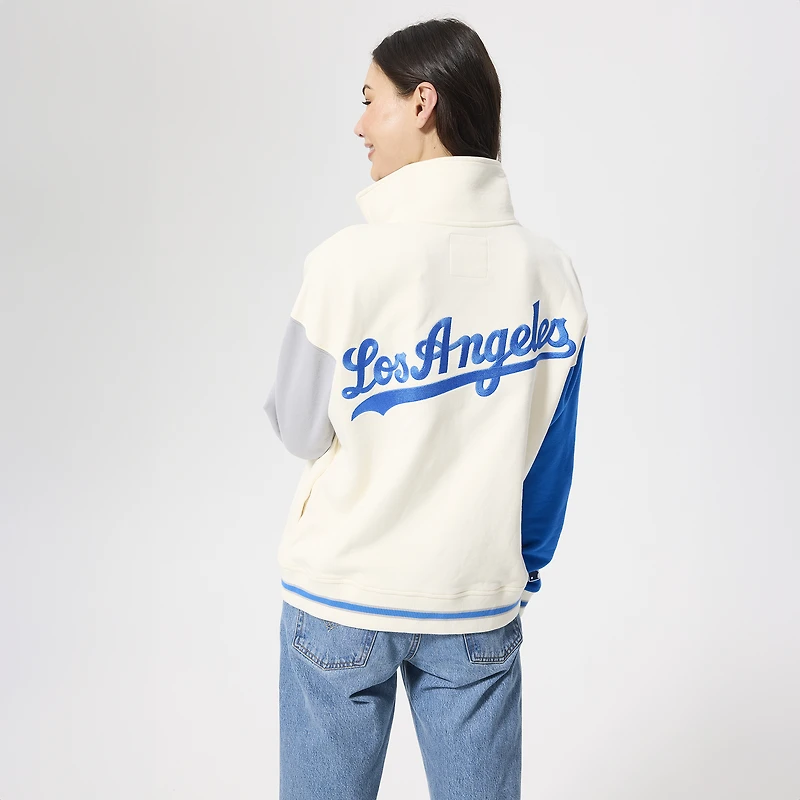 Women's Terez Cream Los Angeles Dodgers Colorblock Quarter-Zip Pullover