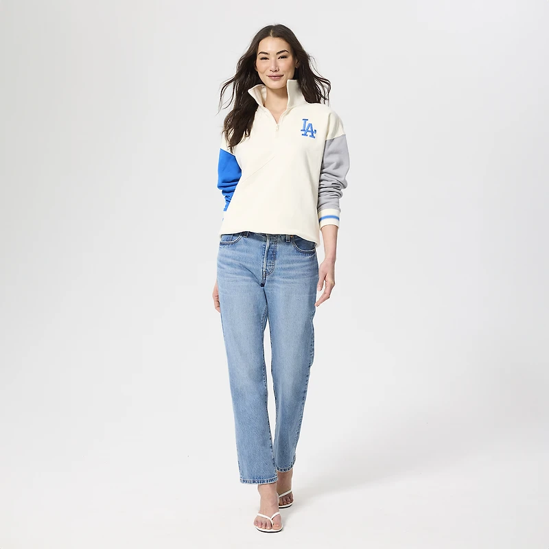 Pull à col zippé Terez crème pour femme, Los Angeles Dodgers, colorblock