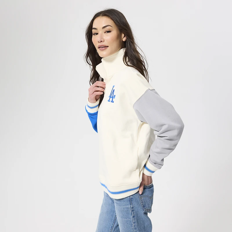 Women's Terez Cream Los Angeles Dodgers Colorblock Quarter-Zip Pullover