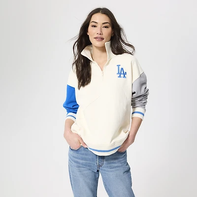 Women's Terez Cream Los Angeles Dodgers Colorblock Quarter-Zip Pullover