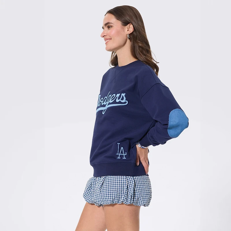 Women's Terez Navy Los Angeles Dodgers Denim Patch Sweatshirt