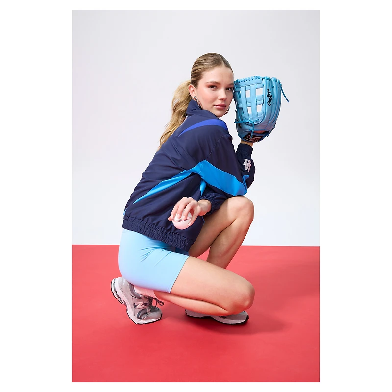 Women's Terez  Navy Los Angeles Dodgers Ripstop Chevron Quarter-Zip Pullover