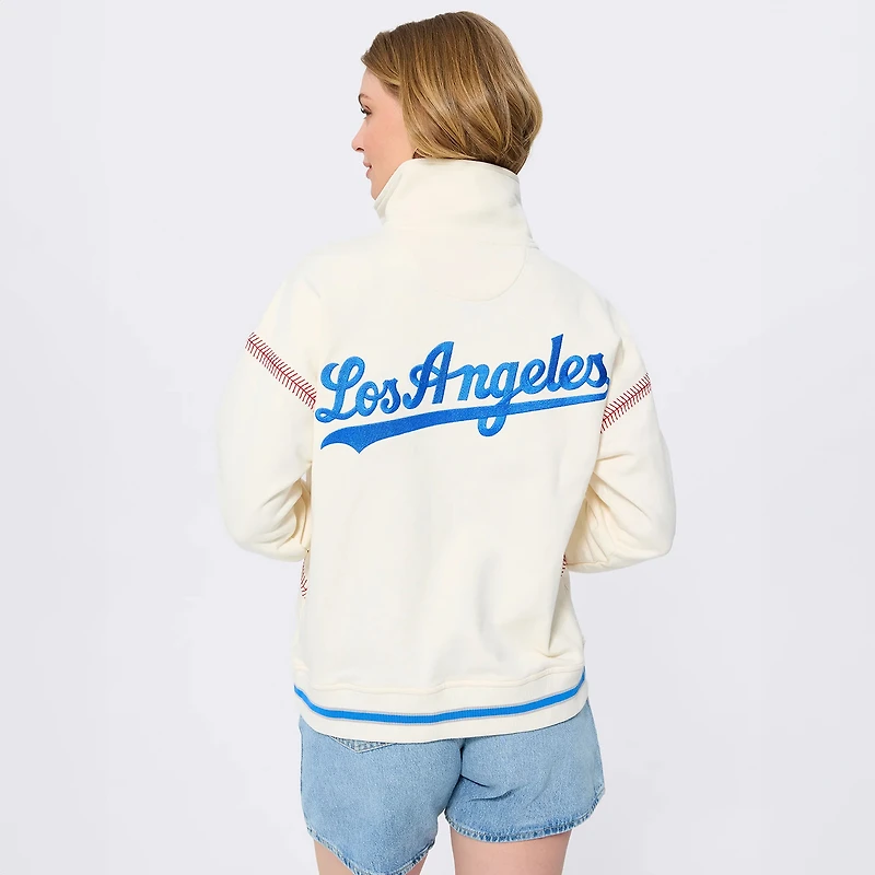 Women's Terez White Los Angeles Dodgers Baseball Stitch Quarter-Zip Pullover