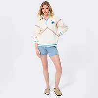 Women's Terez  White Los Angeles Dodgers Baseball Stitch Quarter-Zip Pullover