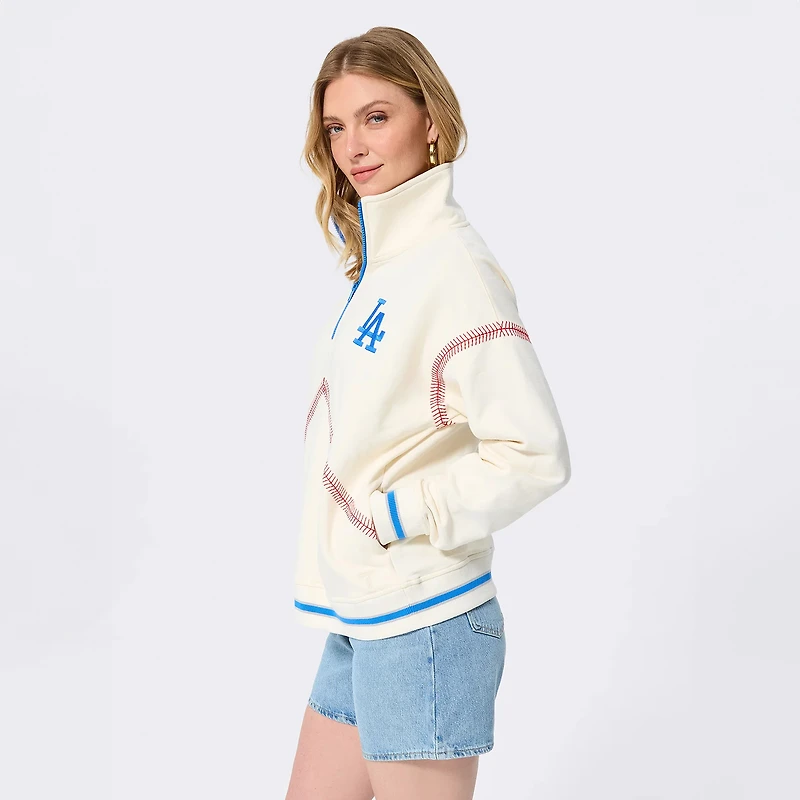 Pull à col zippé Terez blanc pour femme, motif baseball des Dodgers de Los Angeles.