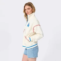Pull à col zippé Terez blanc pour femme, motif baseball des Dodgers de Los Angeles.