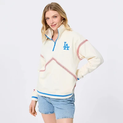 Women's Terez White Los Angeles Dodgers Baseball Stitch Quarter-Zip Pullover