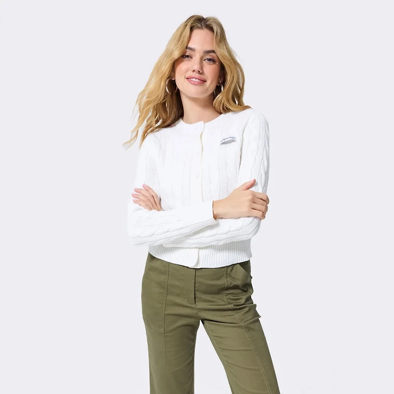 Gilet en maille torsadée Terez White Los Angeles Dodgers pour femme