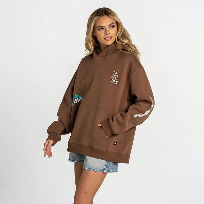 Sweat à capuche oversize marron Los Angeles Dodgers pour femme de la marque The Wild Collective