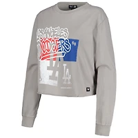 T-shirt court à manches longues The Wild Collective pour femmes, gris, Los Angeles Dodgers