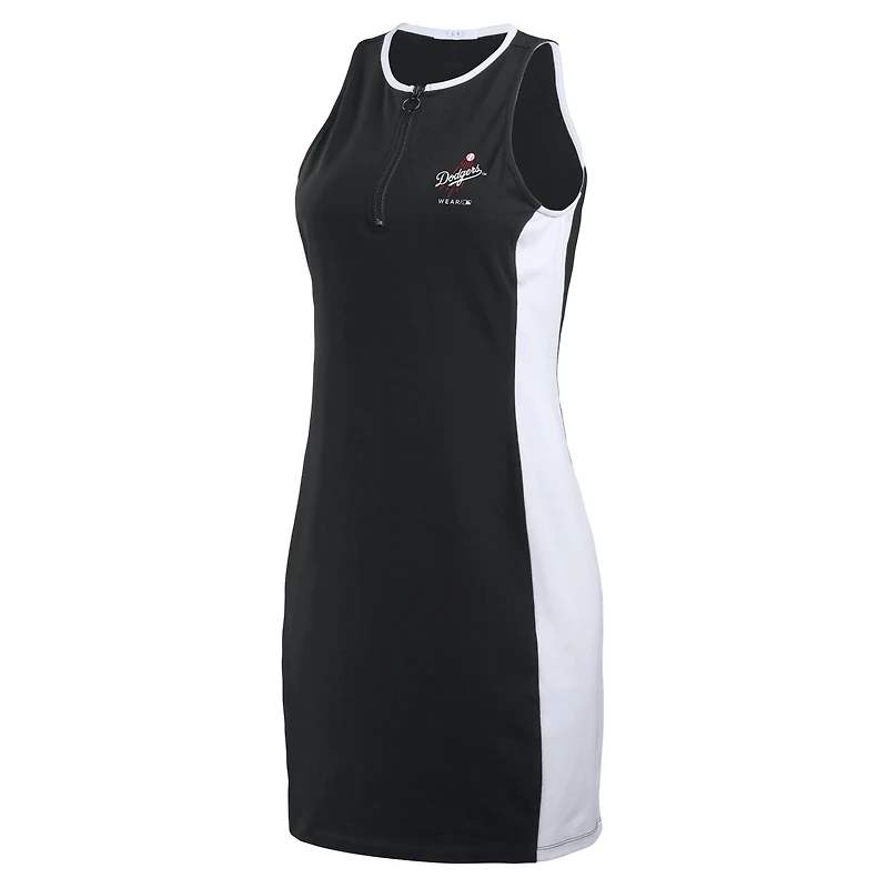Women's WEAR by Erin Andrews Black Los Angeles Dodgers Color Block Quarter-Zip Sleeveless Dress
