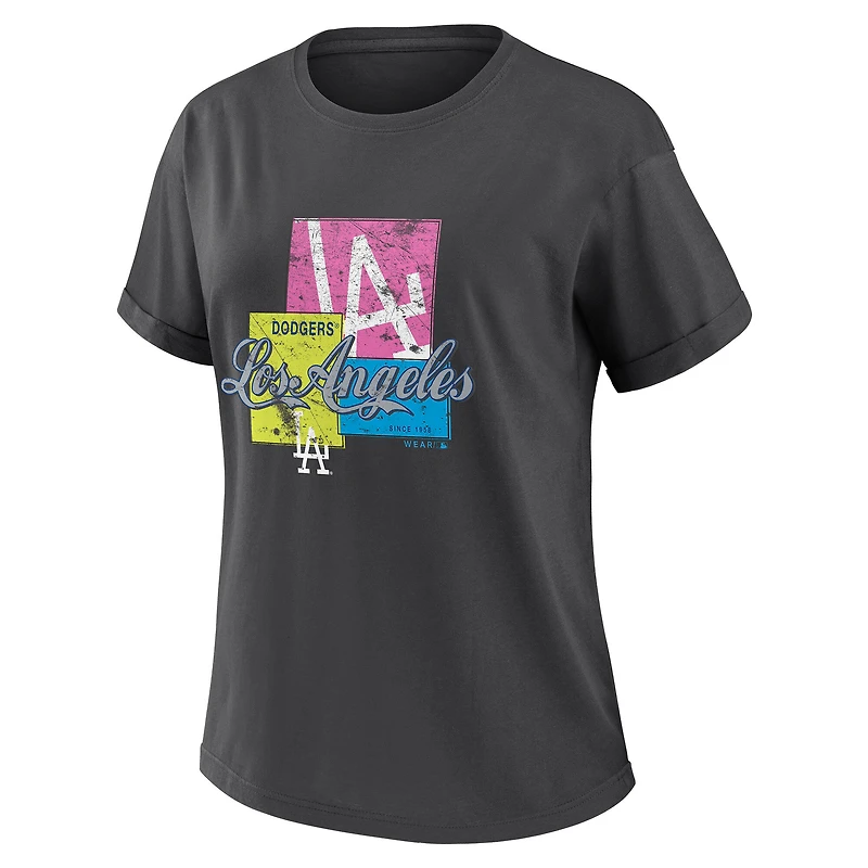 Women's WEAR by Erin Andrews Charcoal Los Angeles Dodgers Domestic Box Color Boyfriend T-Shirt