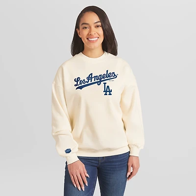 Sweat-shirt à col rond épais crème Los Angeles Dodgers de la marque WEAR by Erin Andrews pour femmes