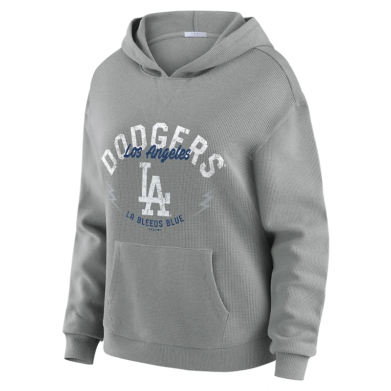 Women's WEAR by Erin Andrews Gray Los Angeles Dodgers Plus Waffle-Knit Long-Sleeve Hoodie & Lounge Pant Set